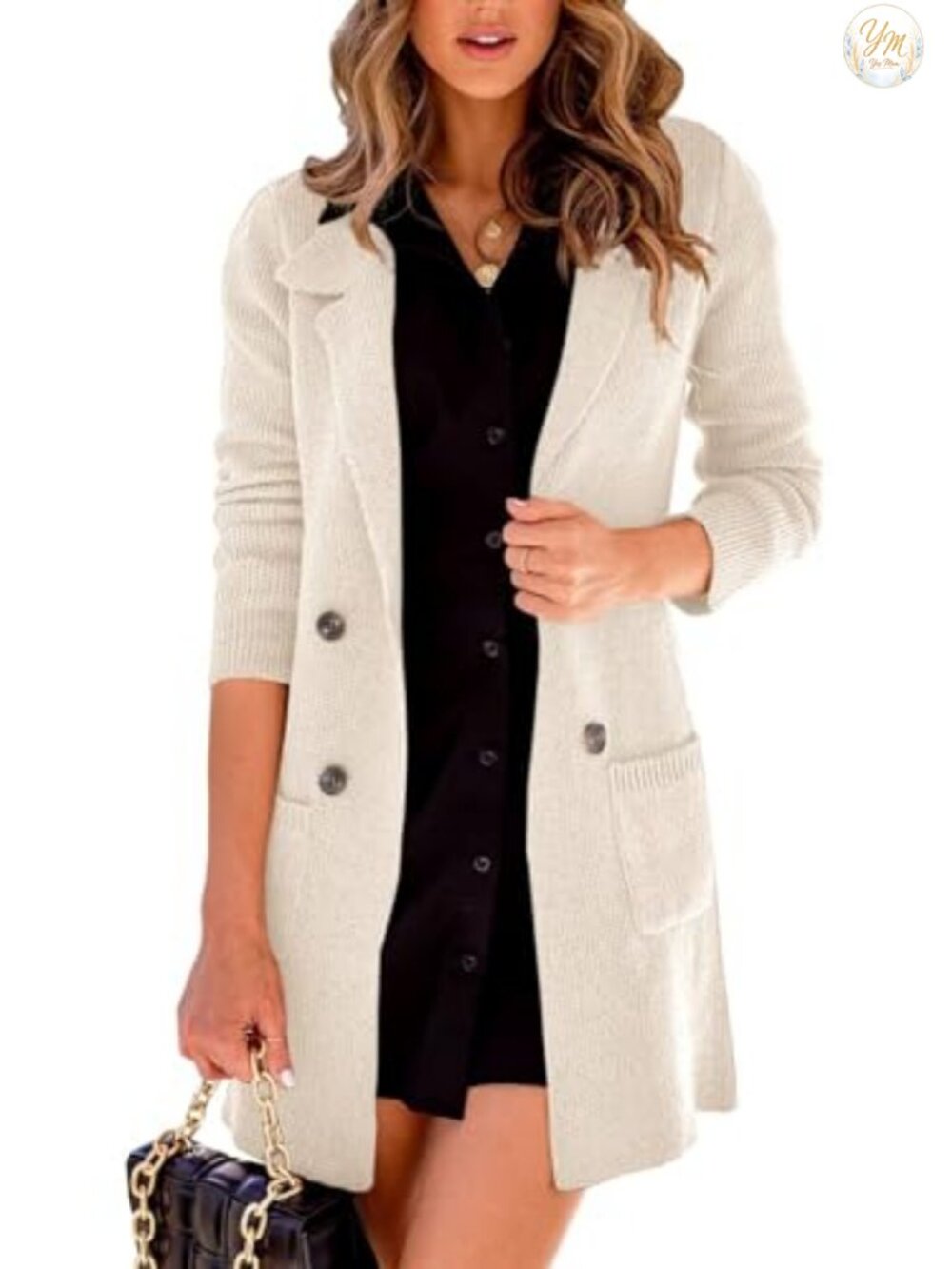Open Front Cardigan with Button Closure Long Sleeve Lightweight Knit Duster for